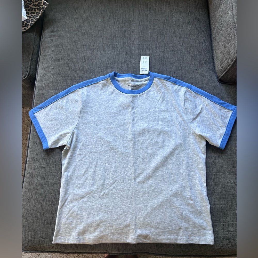 Abercrombie & Fitch Heather Gray Tee with Blue Accents